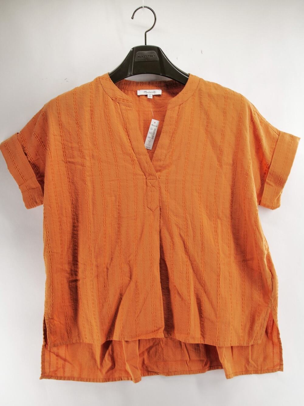 Madewell NWT Women's XS Orange Textured V-Neck Short Sleeve Blouse Top Casual